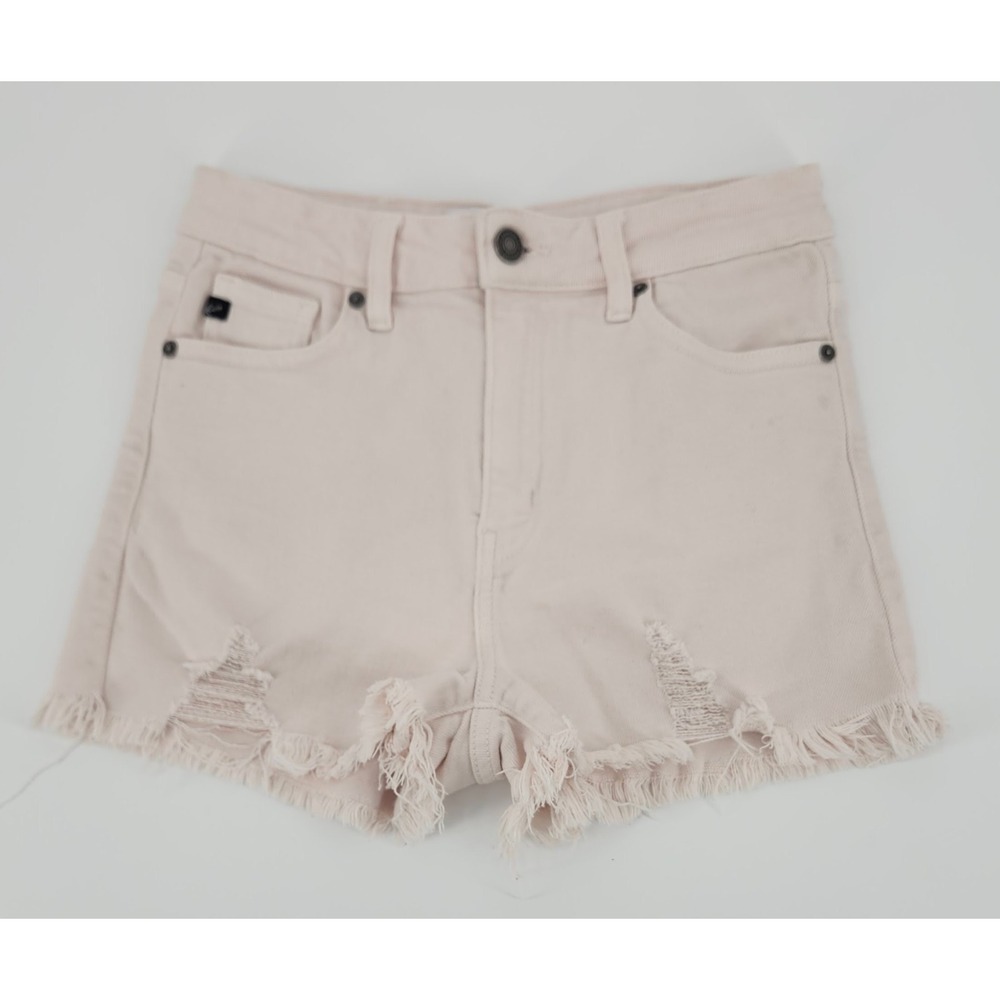 KanCan Los Angeles Pink Distressed Denim Shorts High Rise Frayed Hem Womens M
